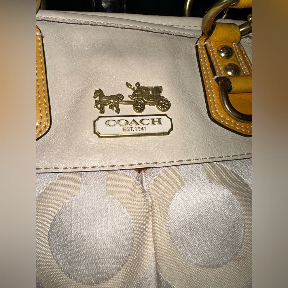 Coach 12963 Madison Julianne Op Art XL Large Tote Satchel Patent Leather Yellow - Picture 2 of 12